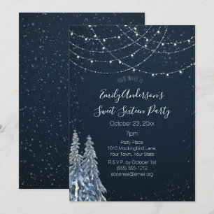 Vinter Wonderland Snowflake Blue Sweet 16 Inbjudningar