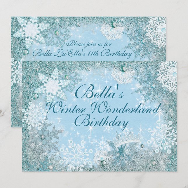 Vinter Wonderland Snowflake Party-inbjudningar Inbjudningar (Fram/baksida)