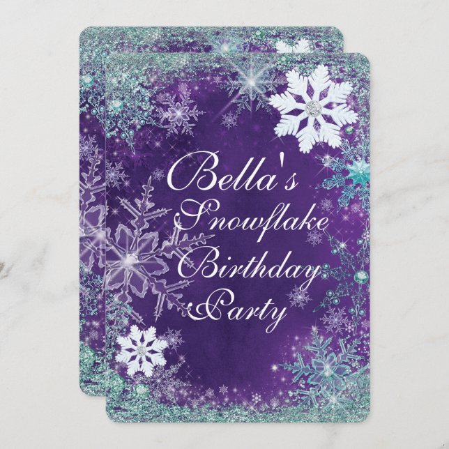 Vinter Wonderland Snowflake Party-inbjudningar Inbjudningar (Fram/baksida)