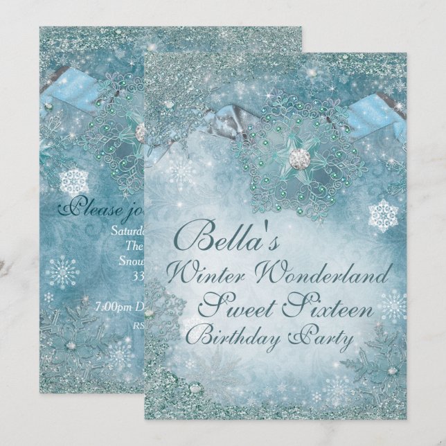 Vinter Wonderland Snowflake Party-inbjudningar Inbjudningar (Fram/baksida)