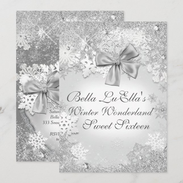 Vinter Wonderland Snowflake Party-inbjudningar Inbjudningar (Fram/baksida)