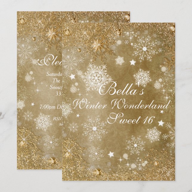 Vinter Wonderland Snowflake Party-inbjudningar Inbjudningar (Fram/baksida)