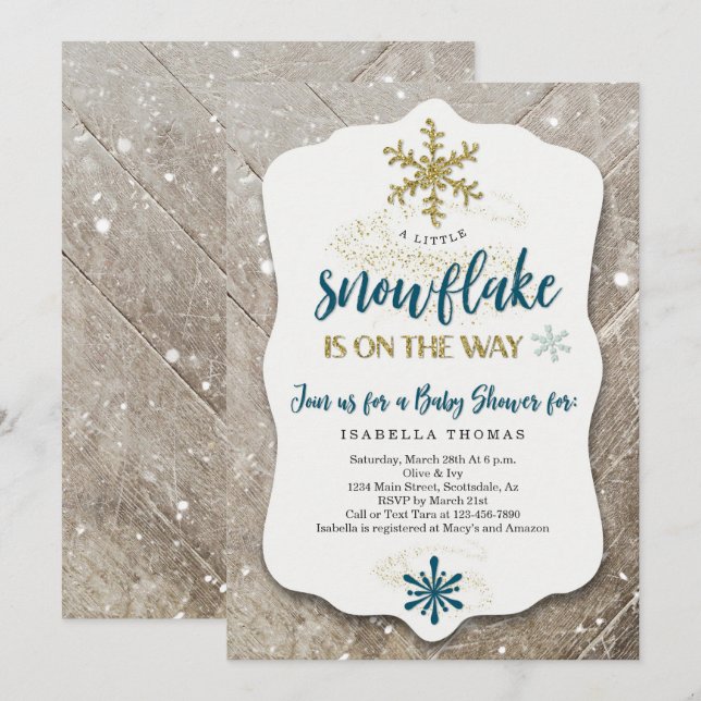 Vinter Wonderland Snowflake Theme Boy Baby Shower Inbjudningar (Fram/baksida)