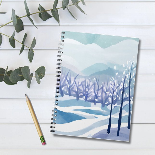 Vinter Wonderland Snowy Blue Watercolor Painting Anteckningsbok (Skapare uppladdad)