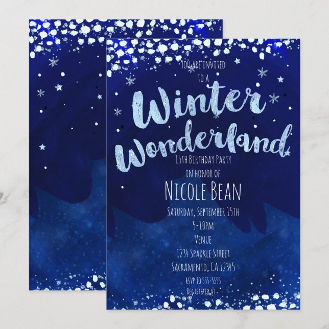 Vinter Wonderland Starry Himmel Whimsical Investig Inbjudningar (Fram/baksida)