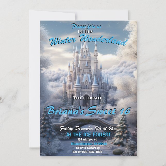 Vinter Wonderland Sweet 16-inbjudan Inbjudningar (Framsida)