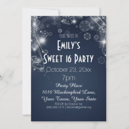 Vinter Wonderland Theme Blue Sweet 16 Birthday Inbjudningar