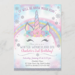 Vinter Wonderland Unicorn Birthday-inbjudan Inbjudningar