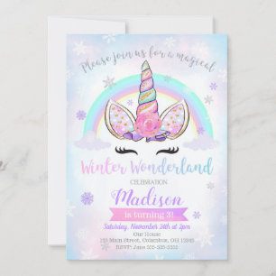 Vinter Wonderland Unicorn Birthday-inbjudan Inbjudningar