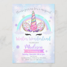 Vinter Wonderland Unicorn Birthday-inbjudan