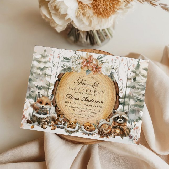 Vinter Wonderland Watercolor Animals Baby Shower Inbjudningar (Skapare uppladdad)