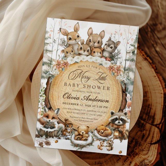 Vinter Wonderland Watercolor Animals Baby Shower Inbjudningar (Skapare uppladdad)