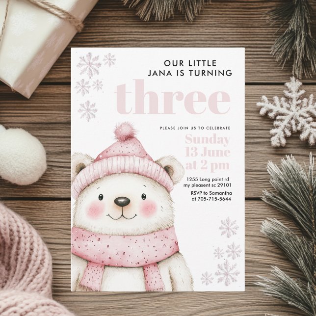 Vinter Wonderland White Bear Birthday Inbjudningar (Skapare uppladdad)
