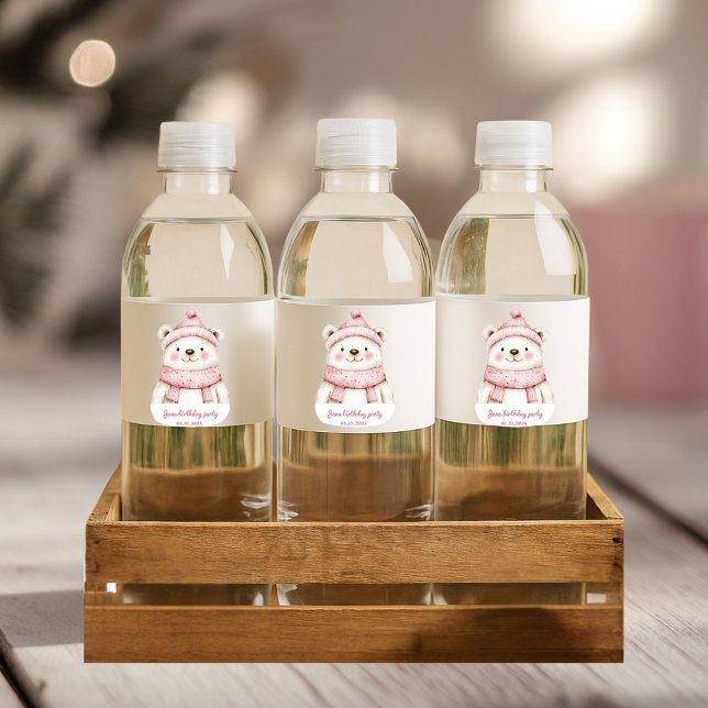 Vinter Wonderland White Bear Birthday Vattenflaskor Etikett (Skapare uppladdad)