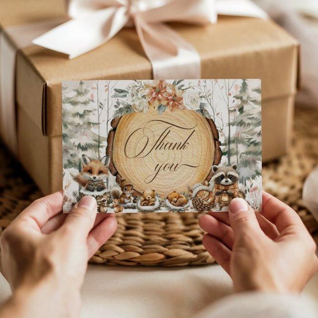 Vinter Wonderland Woodland Animals Baby Shower Tack Kort (Skapare uppladdad)