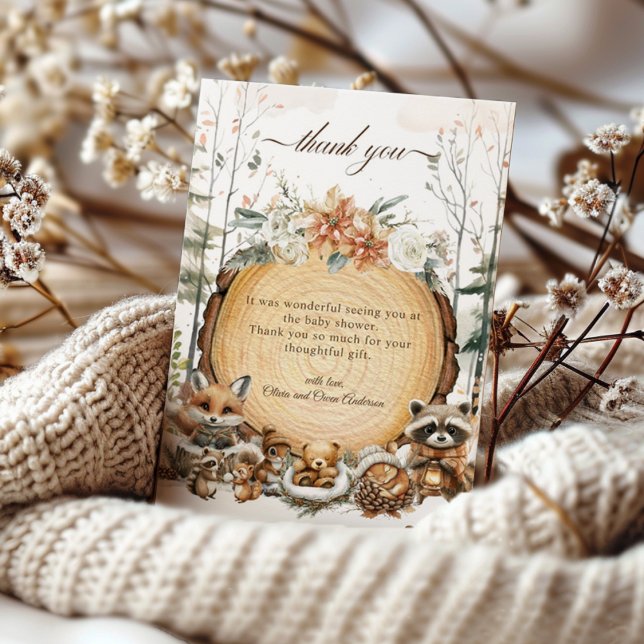 Vinter Wonderland Woodland Animals Baby Shower Tack Kort (Skapare uppladdad)