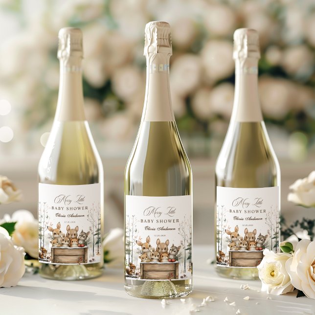 Vinter Wonderland Woodland Animals Baby Shower Vinflaska Etikett (Skapare uppladdad)