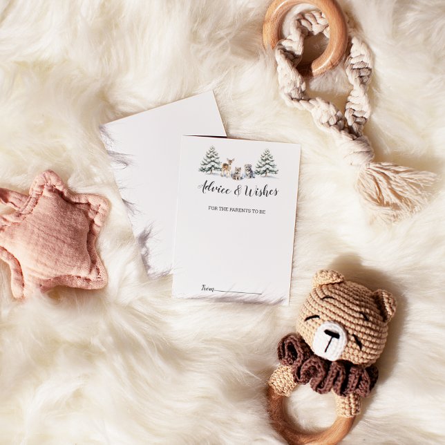 Vinter Woodland Animals Baby Shower Advice-kort Rådkort (Skapare uppladdad)