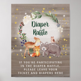 Vinter Woodland Animals Baby Shower Diaper Raffle Poster