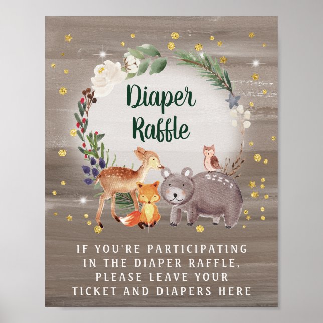 Vinter Woodland Animals Baby Shower Diaper Raffle Poster (Framsidan)
