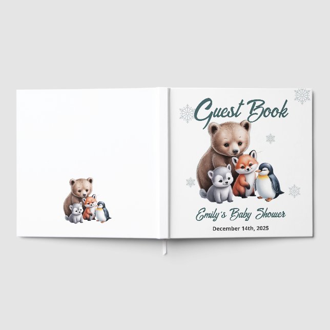 Vinter Woodland Animals Baby Shower Guest Bok (Full)