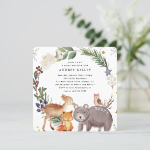 Vinter Woodland Animals Baby Shower Square Inbjudningar