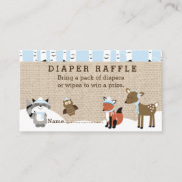 Vinter Woodland Animals Diaper Raffle Cards Blue Tilläggskort