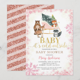 Vinter Woodland Animals Gräs Träd Baby Shower    Inbjudningar