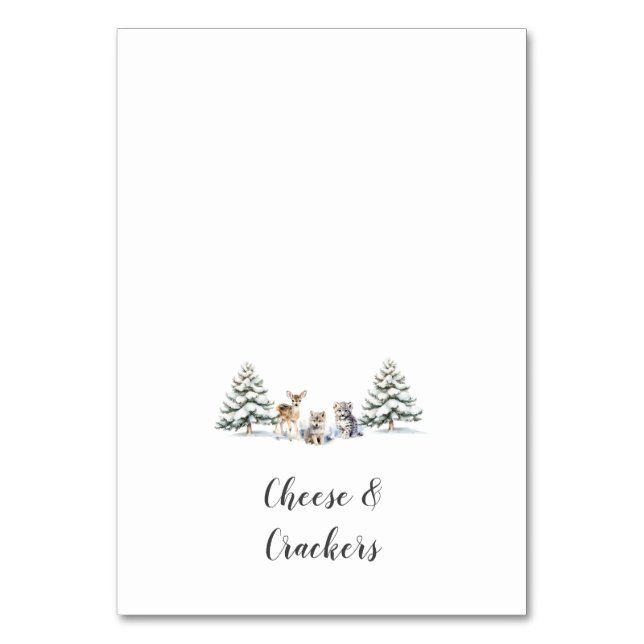 Vinter Woodland Animals Shower Buffet Food Labels Bordsnummer (Framsidan)
