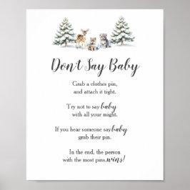 Vinter Woodland Animals Shower Säg inte Baby Game Poster
