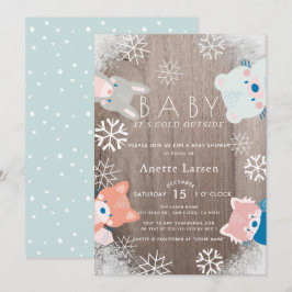 Vinter Woodland Animals Snöflake Blue Baby Shower Inbjudningar