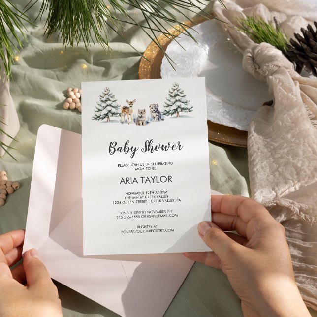 Vinter Woodland Baby djur Baby Shower Inbjudningar (Skapare uppladdad)