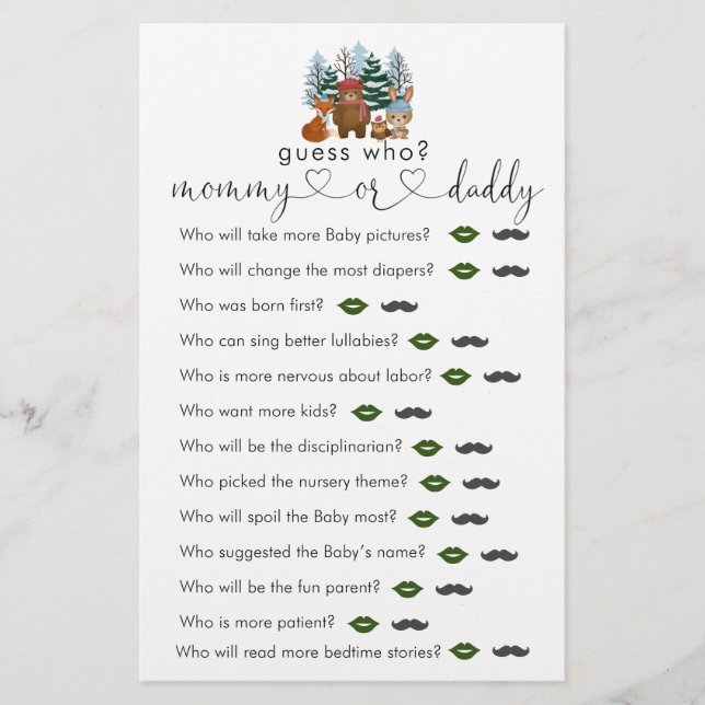 Vinter Woodland Baby Shower gissar vem som spelar (Framsida)