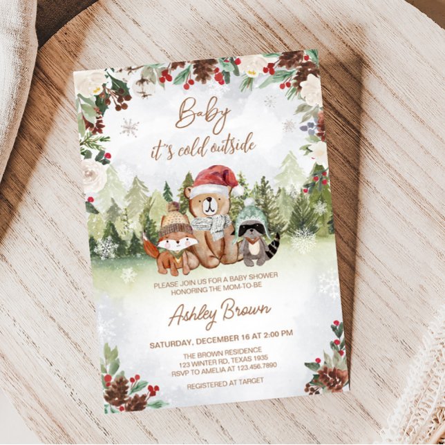 Vinter Woodland Baby Shower Inbjudningar (Winter Forest Baby Shower Invitation)