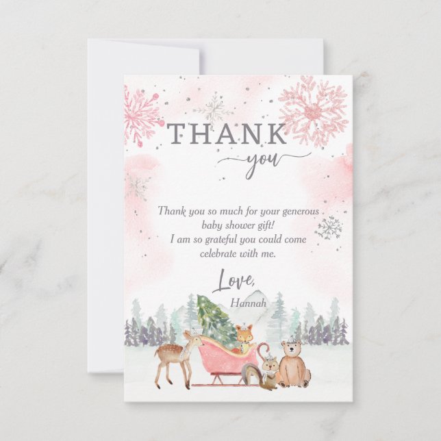 Vinter Woodland Baby Shower Photo Tackyou Card Tack Kort (Framsida)