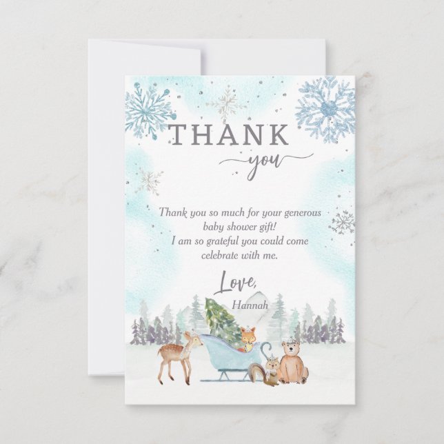 Vinter Woodland Baby Shower Photo Tackyou Card Tack Kort (Framsida)