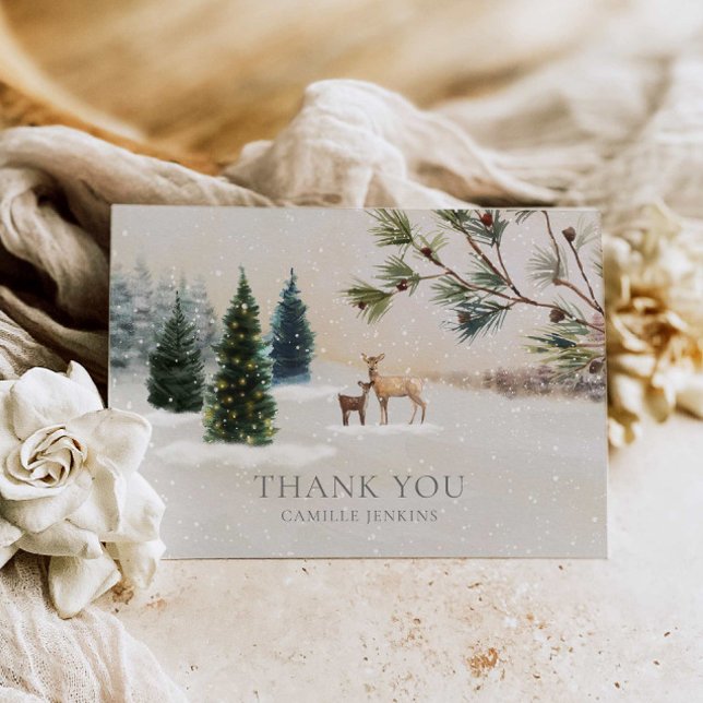 Vinter Woodland Baby Shower Tack (Winter Forest Baby Shower Thank you card)