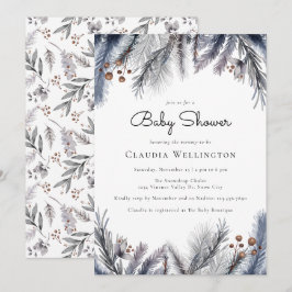 Vinter Woodland Foliage Watercolor Baby Shower Inbjudningar