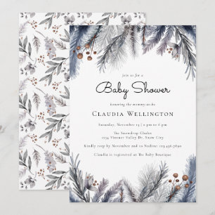 Vinter Woodland Foliage Watercolor Baby Shower Inbjudningar