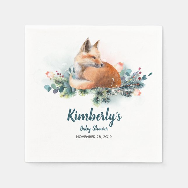 Vinter Woodland Fox Baby Shower Pappersservett (Framsidan)