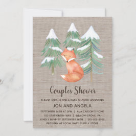 Vinter Woodland Fox Par Baby Shower Inbjudningar