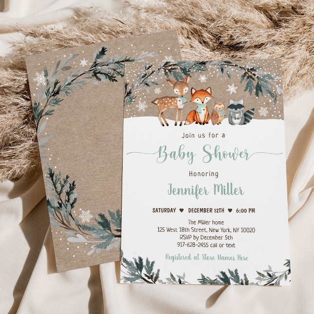 Vinter Woodland Greenery Baby Shower Inbjudningar (Skapare uppladdad)