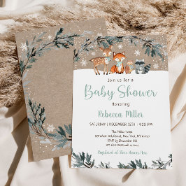 Vinter Woodland Greenery Baby Shower Inbjudningar