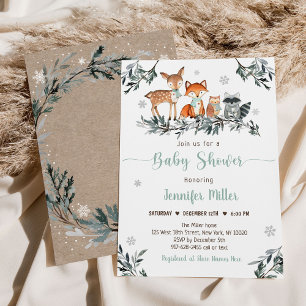 Vinter Woodland Greenery Baby Shower Inbjudningar