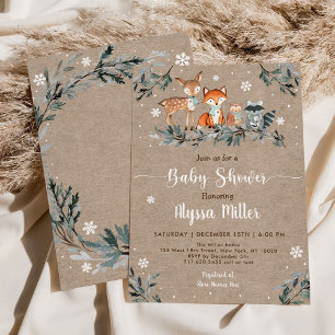 Vinter Woodland Greenery Snowflake Baby Shower Inbjudningar