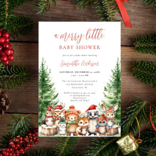 Vinter Woodland Merry Little jul Baby Shower Inbjudningar
