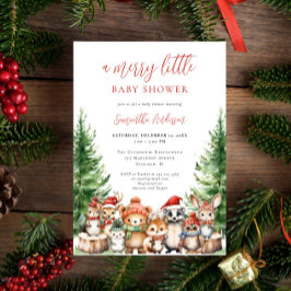 Vinter Woodland Merry Little jul Baby Shower Inbjudningar