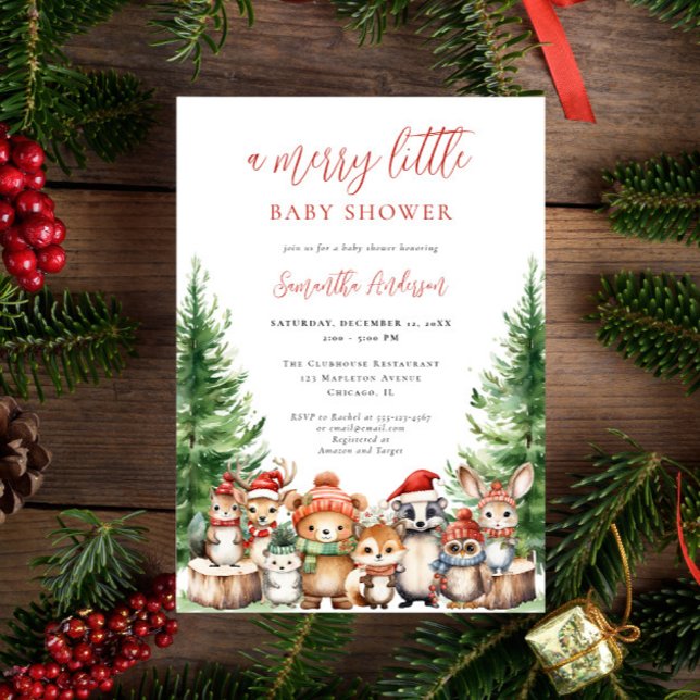 Vinter Woodland Merry Little jul Baby Shower Inbjudningar (Skapare uppladdad)