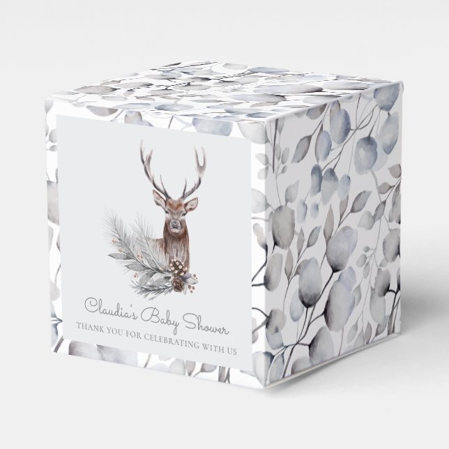Vinter Woodland Stag Modern Script Baby Shower Presentaskar (Framsidan Sidan)