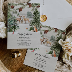 Vinter Woodland Wonderland Baby Shower Inbjudningar